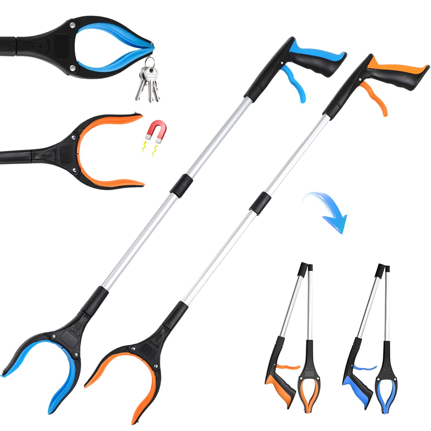 Pinza Raccogli Oggetti, 2pcs Pinza Telescopica Pieghevole, Pinza Raccogli Rifiuti, Raccoglitore di Immondizia, Pinza Telescopica con Punta Magnetica, Pinza Magnetica Pieghevole (M1) - 1