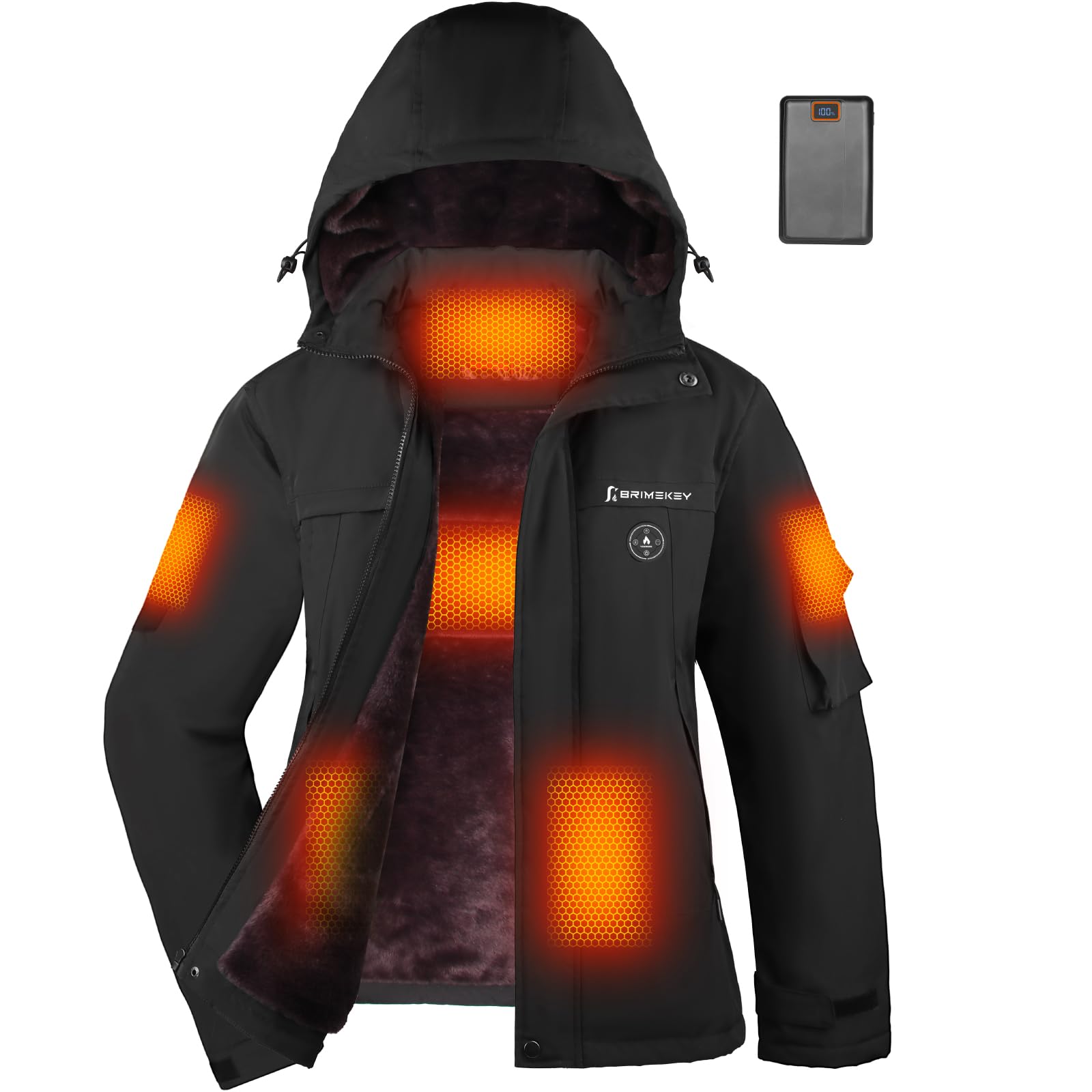 Beheizbare Fleece Jacke Damen mit 20000mAh Akku, Wasserdichte, Winddichte & Atmungsaktive Graphene Heizjacke mit 6 Zonen & 3 Stufen, Beheizte Skijacke für Winter Ski, Wandern, Outdoor