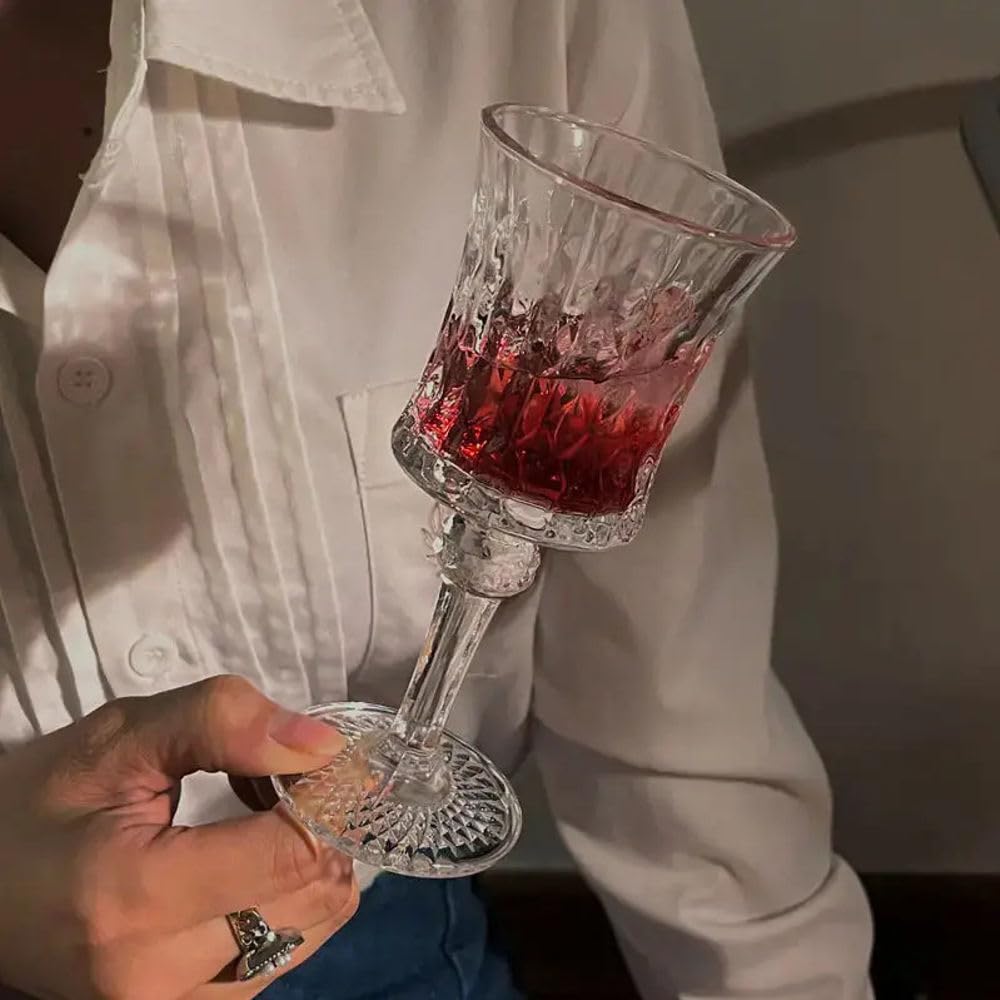 Forestamart Red Wine Glasses Set with Checkered Pattern (170ml) || Ideal for Christmas, New Year, Birthday, Thanksgiving || Embossed Goblet Glasses, for Red & White Wine Home Bar Party (2) 4