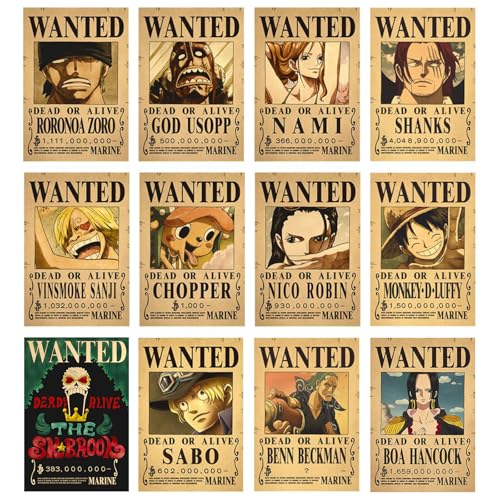 12 carteles de anime, sombrero de paja, piratas, decoración de