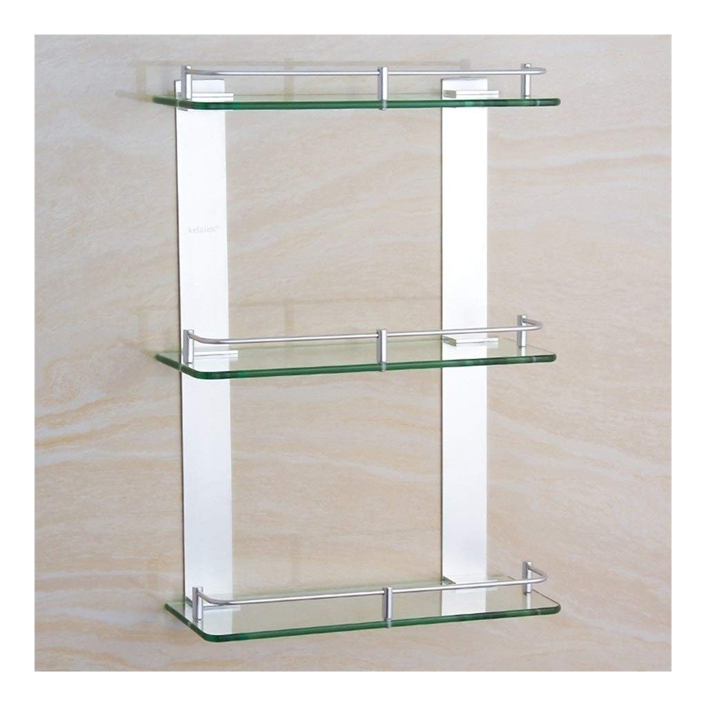 ZhanMazwj Towel rail Bathroom Corner Shelf with Rail 3-Tier Wall Mounted Storage Shelf Unit for Kitchen Thick Tempered Glass Aluminum 24 Inch 02.01 (Color : 400mm)