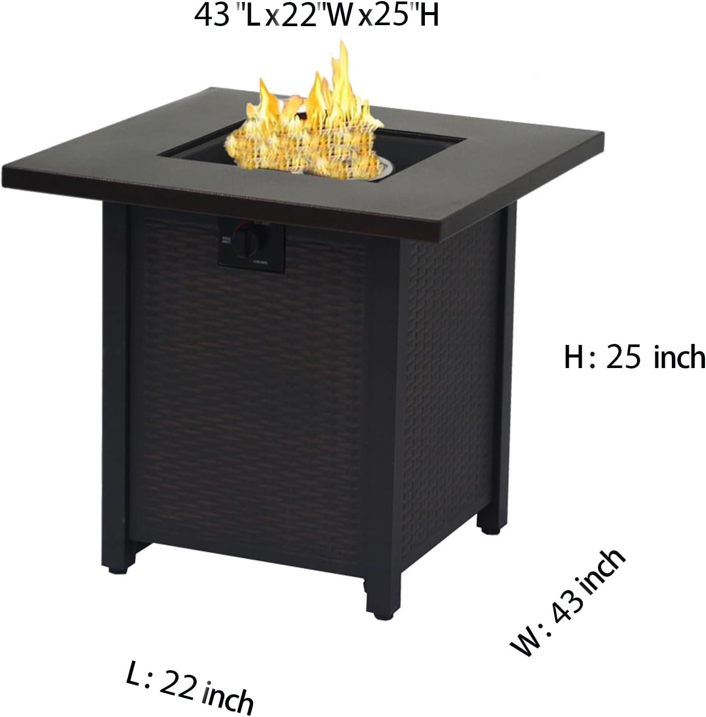 Fire Pit Cover-43"L x 22"W x 25"H,Waterproof Patio Outdoor Cover,600D Heavy Duty Fabric with PVC Coating,Weather Resistant,Fit for Table Propane Gas Firepit