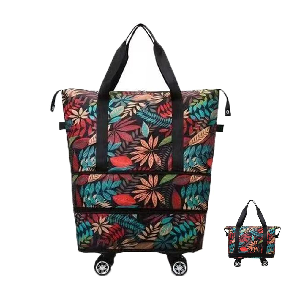 Trolley Bags for Shopping Cart,Large Capacity -Foldable Travel Bag,Shopping Bag with Wheels and Zipper Reusable Grocery Bags Foldable. (Red)