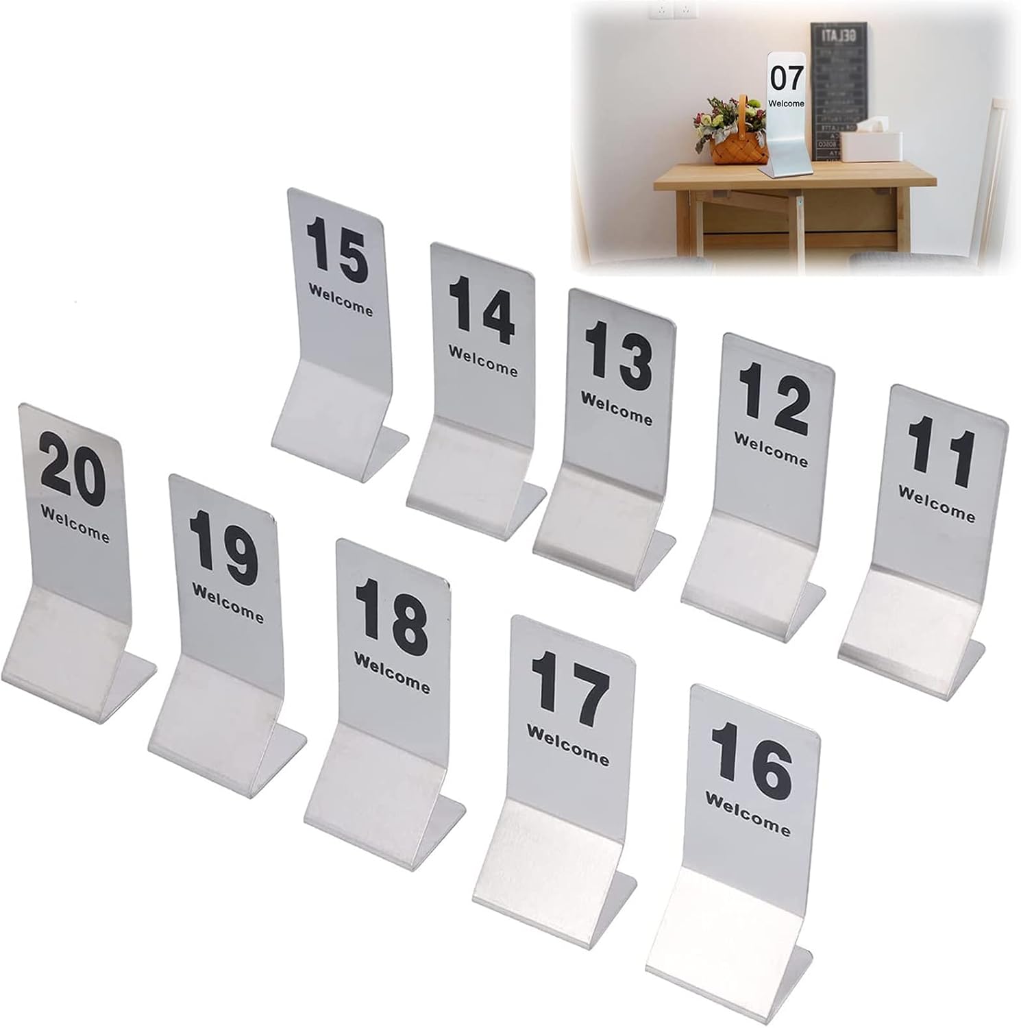 Table Cards Double-Side Black Numbers, Tabletop Number Sign 1-50, Stainless Steel Table Signs, Place Cards Upstanding, Easy Seating, Table Numbers Cycle Used ( Color : 1-25 , Size : 155x60mm(6.1x2.4in