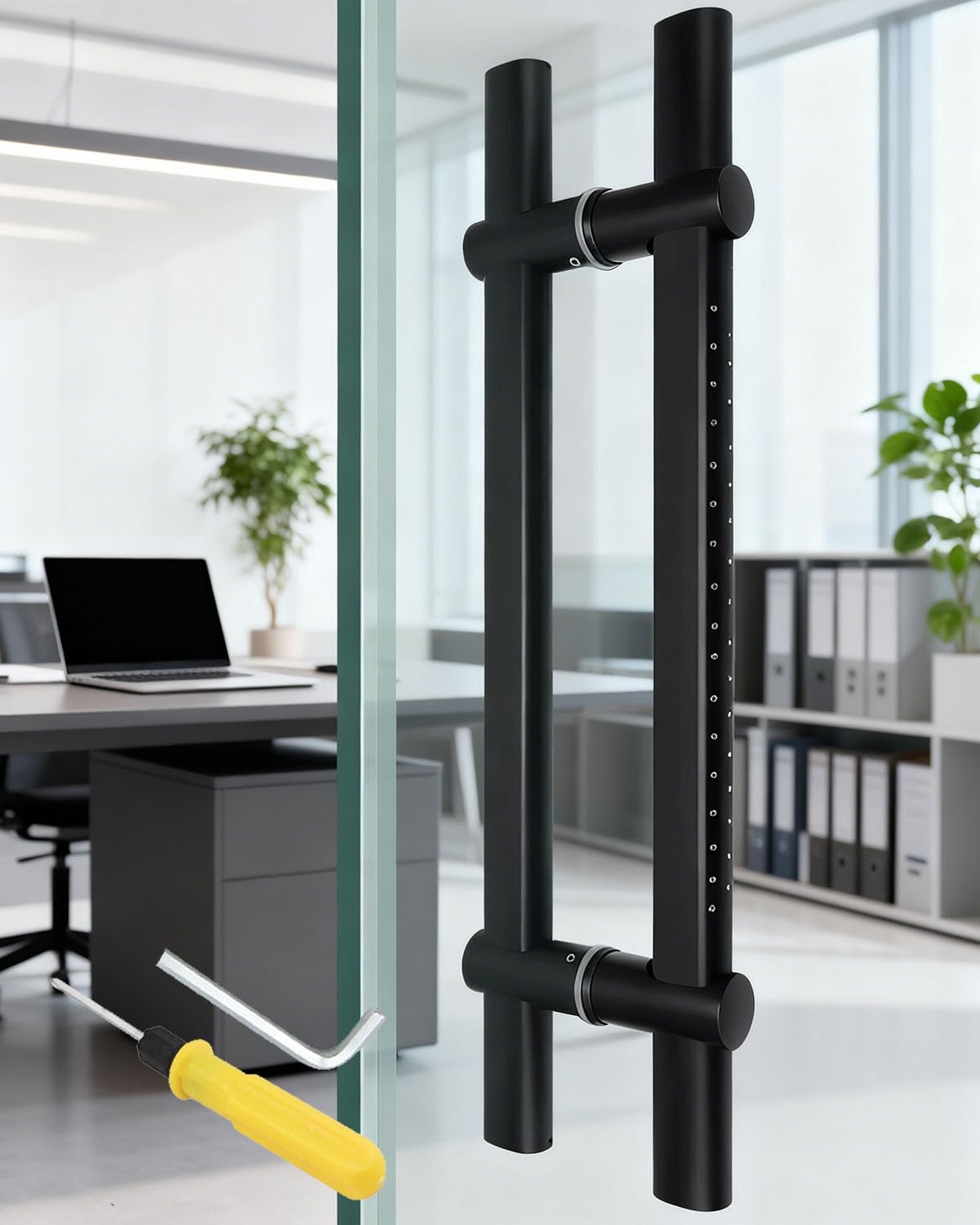 Poignée de porte commerciale noire 80cm avec quincaillerie de portail en verre