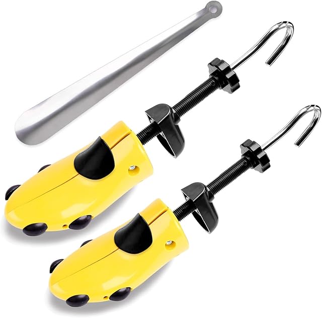 Shoe Stretcher for Women Men, 4-Way Shoe Widener Ladies Shoe Tree Plastic Instep Expanders Stretch Length Width Height with 8 Bunion Plugs & 2 Height Pads, 1 Shoe Horn