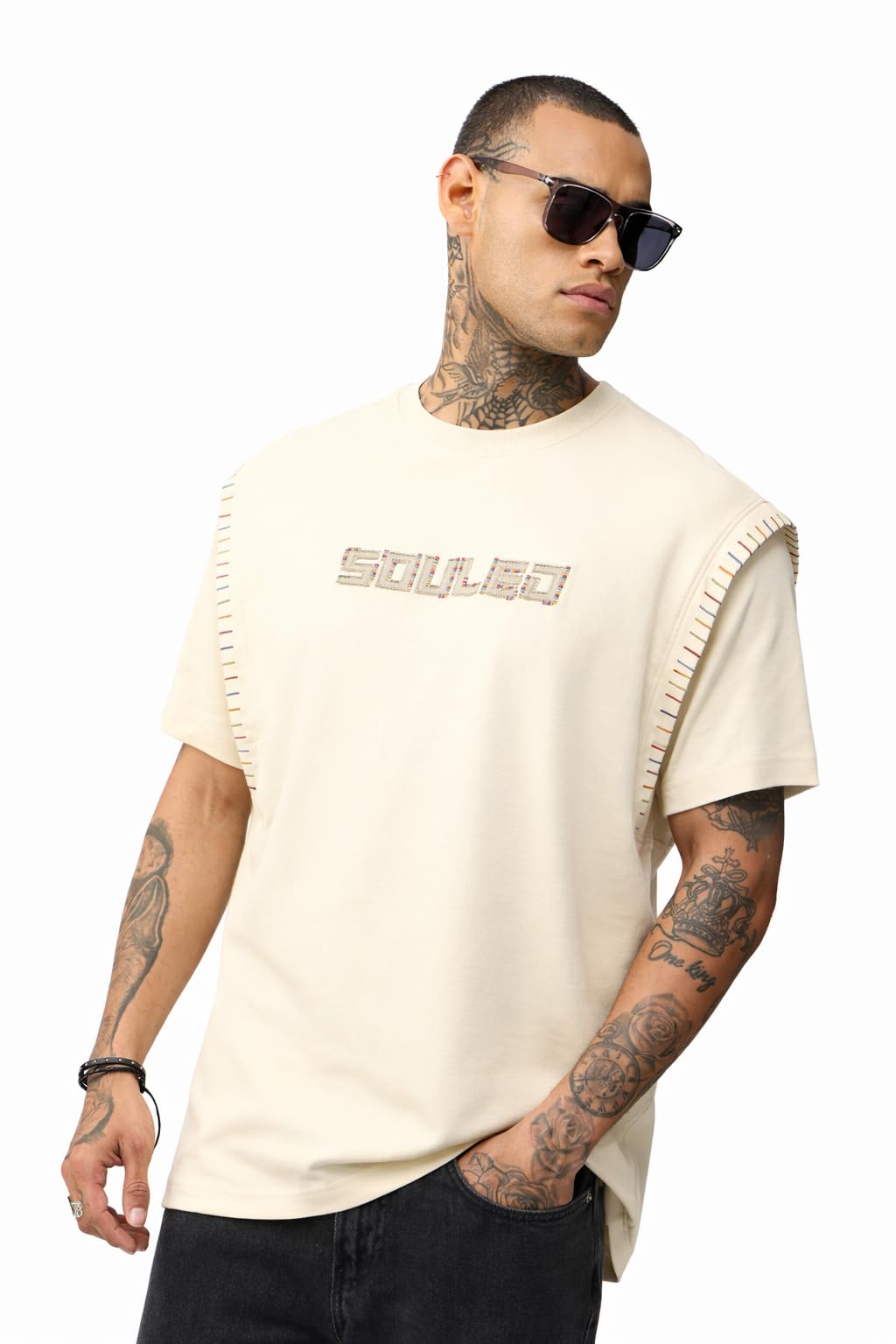 T-shirt surdimensionné col rond avec épaule brodée The Souled Store - 8