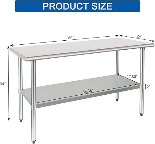 Miniatura 2 de HARDURA Mesa de acero inoxidable de 24 x 60 pulgadas con estante inferior y patas galvanizadas, mesa de trabajo de preparación comercial resistente