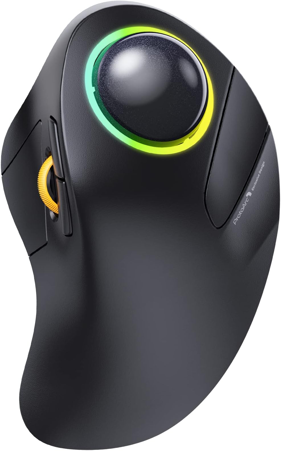 Wireless Trackball Mouse Bluetooth, EM03 Ergonomic RGB Finger-operated Rechargeable Computer Laptop Mouse, 3 Device Connection, Compatible with iPad, Mac, Windows, Black (DE-EM03(Black))