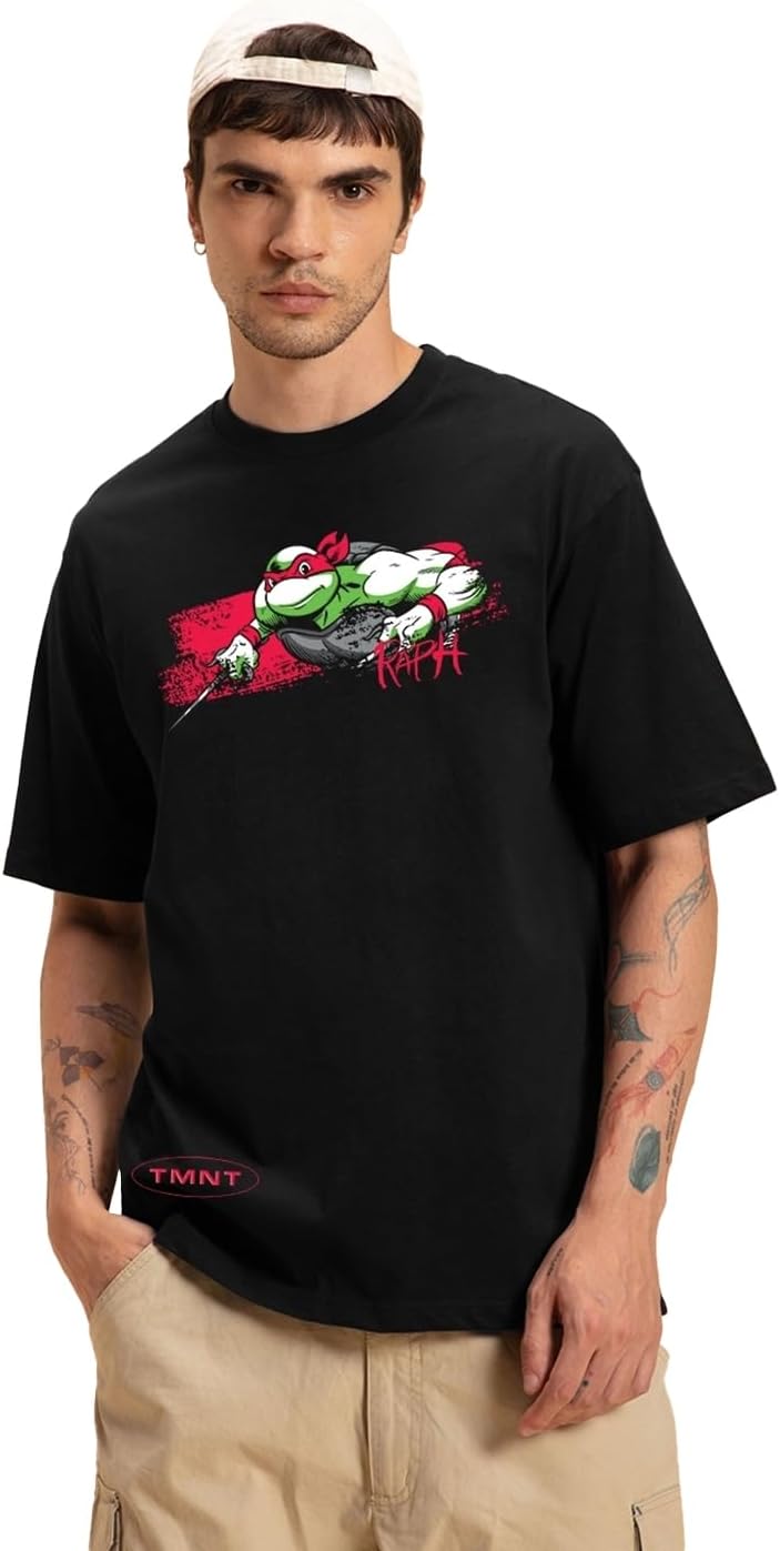 BewakoofX Official Teenage Mutant Ninja Turtles Merchandise Women's Inner Ninja Cotton Graphic Printed T-Shirt - Oversized Fit, Round Neck, Half Sleeves_603830_Blue_2XL
