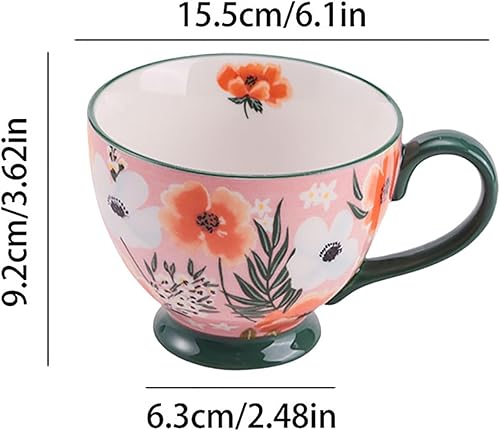 Miniatura 6 de Tazas de flores vintage Taza de café grande de cerámica (13.5 onzas) Bonita taza de cereales para desayuno, té y bebidas calientes Taza de