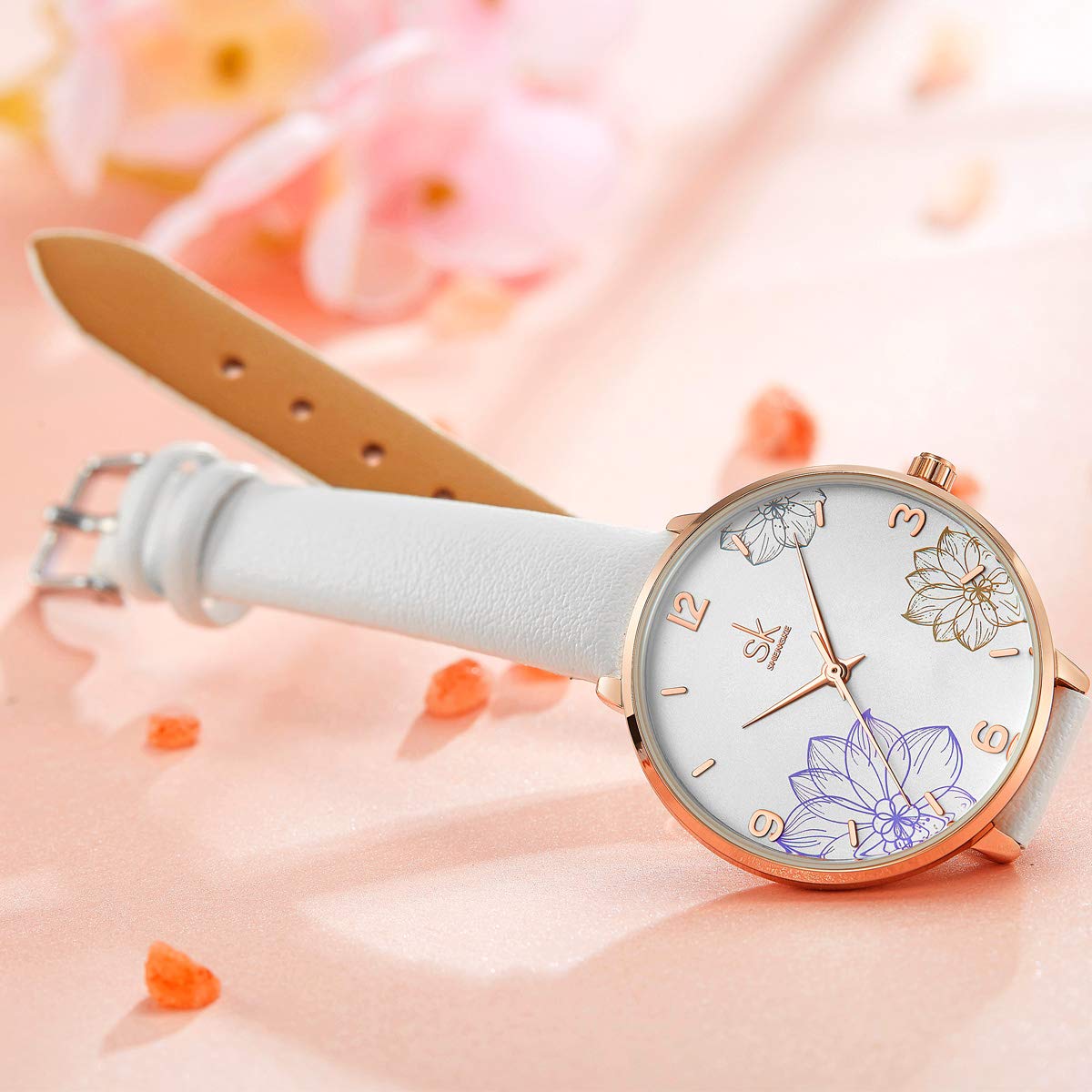 Alienwork SK Montre Femme Fleurs élégant
