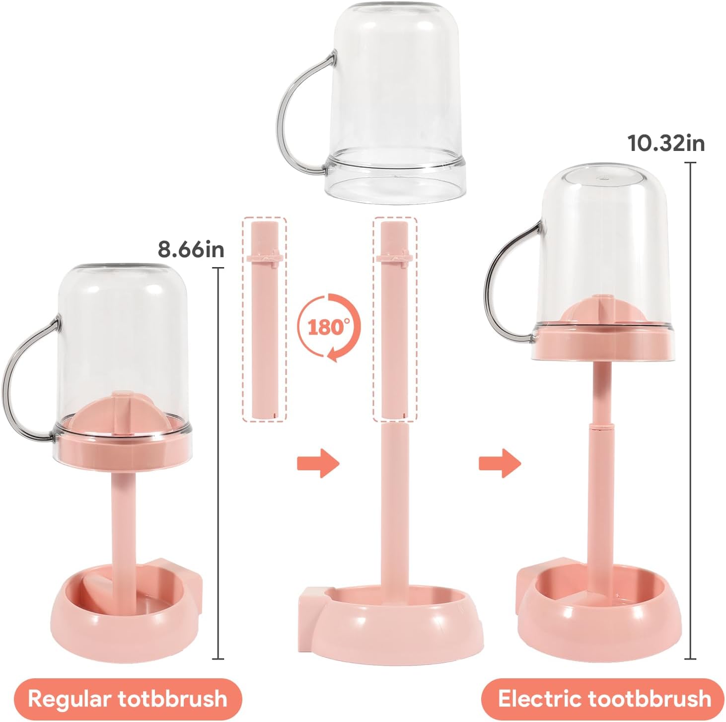 Toothbrush Holder with Cup Cover, 3 Slots Toothpaste Organizer Compatible with Electric Toothbrushes and Conventional Toothbrushes for Bathroom Pink