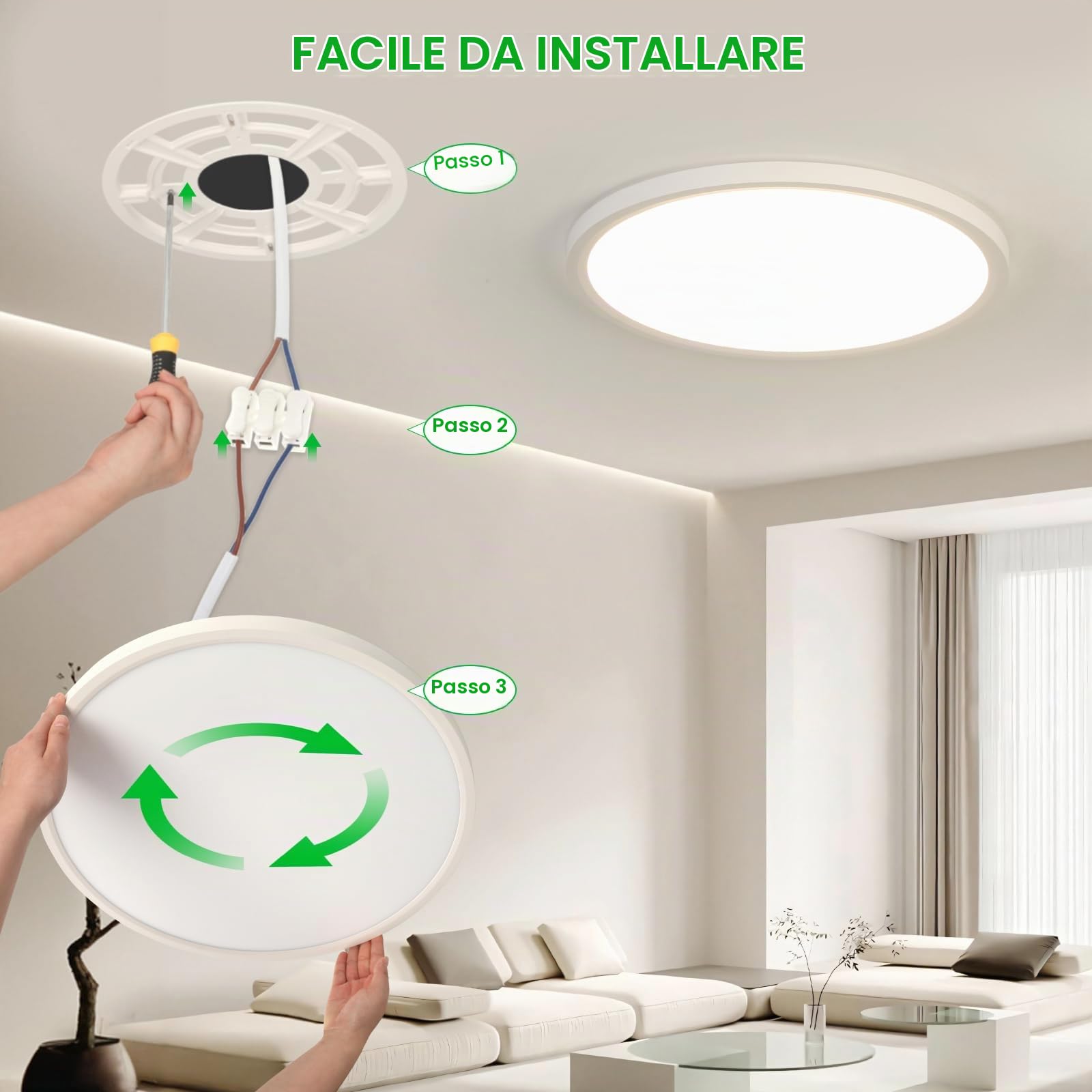 OTREN Plafoniera LED Soffitto Dimmerabile 52W 50CM Lampadario con Telecomando, Modalità Notturna e Memoria, 3000K–6500K, IP44 Impermeabile per Camera da Letto, Cucina e Bagno