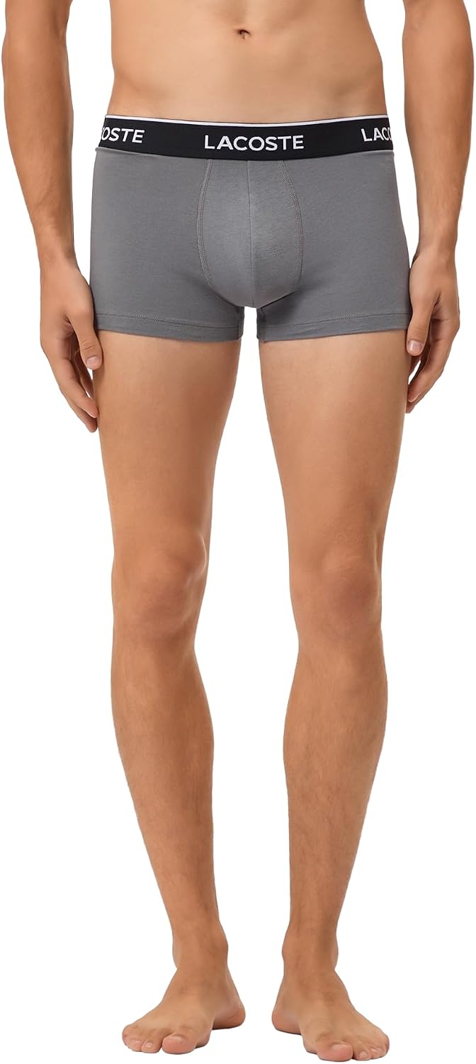 Lacoste mens Cotton Stretch Tricolor Waistband Trunks, 3-pack