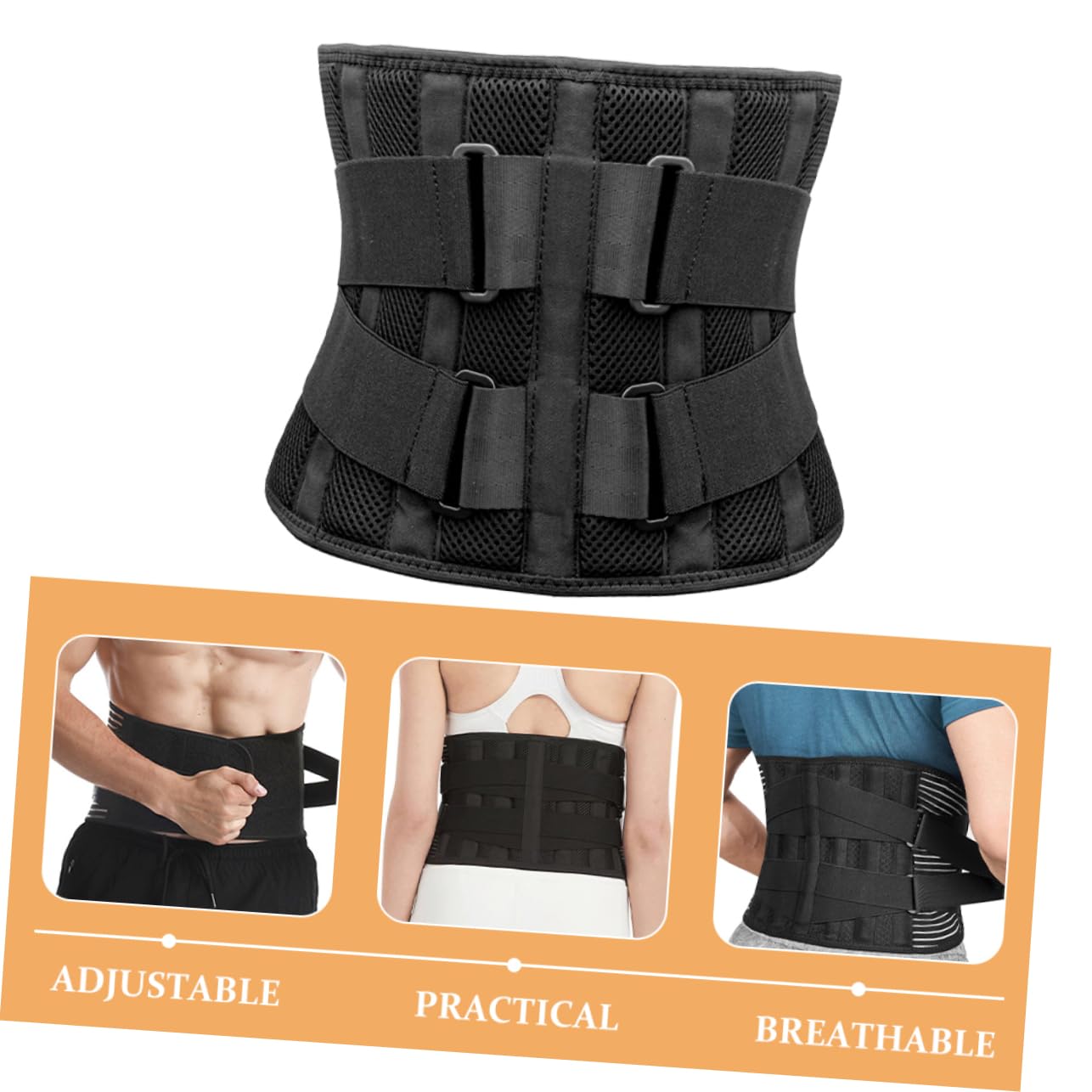 Unisex Back Support Belt Lumbar Support Brace for Men Women Adjustable Straps Back Brace Black