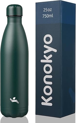 Konokyo Botellas de agua aisladas, 25 onzas de acero inoxidable de doble pared de acero inoxidable Vacumm para viajes deportivos, verde militar