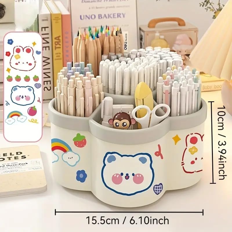 Image of AccuPrints Sumiko 360 Degree Rotating Pen Holder Desk School Study Stationery Gift for Students Organiser with Pen and Pencil Holders Pen and Pencil Stationary Storage Plastic Storage Box (WHITE)