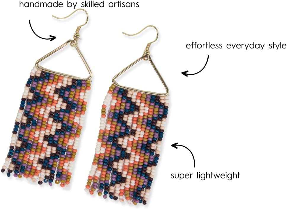 INK+ALLOY Beaded Earrings for Women Dangling, Whitney Medium Fringe Statement Boho Earrings, Hypoallergenic Handmade Jewelry for the Modern Bohemian, 3.25-Inch Length