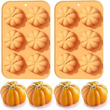 2 Pack Pumpkin Silicone Mold 3D Halloween Candle Molds, Epoxy Resin Fall Soap Molds Chocolate Candy Baking Tray Molds Kitchen Cake Decoration Fondant Mold for Thanksgiving