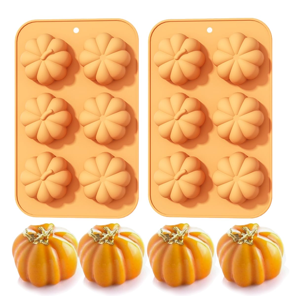 2-teilige 3D-Kürbis-Silikonformen – Für Halloween, Lebensmittelecht, Von -40°C Bis 240°C, 17x17x2,5 Cm