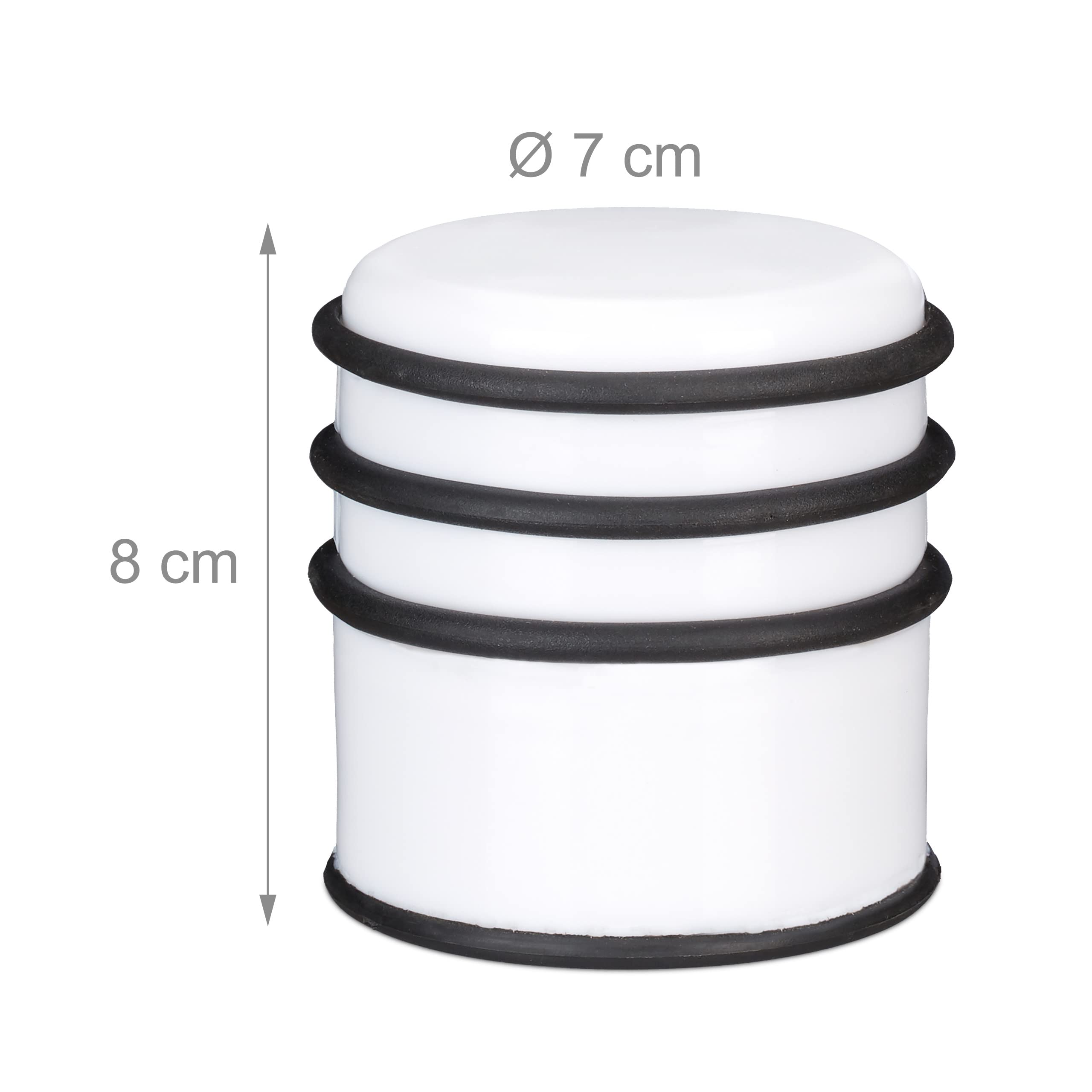 10 Topes Puerta, Puertas y Ventanas Pesadas, Acero Inoxidable y Goma, Freno Alto, Redondo, 7cm Ø, Blanco