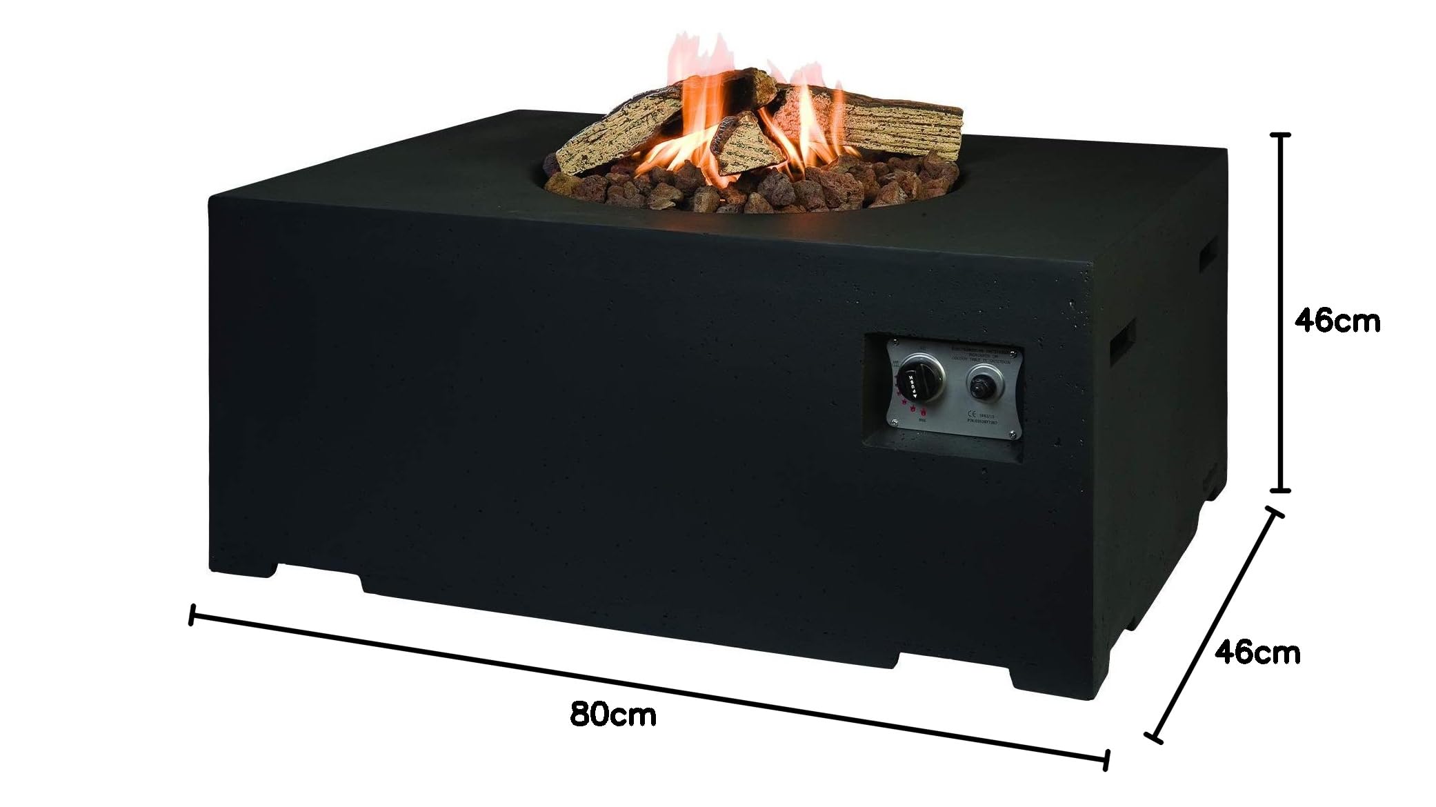 M A N I A Feuertisch für den Garten - Gas Feuerstelle ohne Rauch, Funken, Glut & Asche - Gaskamin Outdoor mit 19,5 kW in Betonoptik schwarz 107 x 80 x 46 cm - Gasfeuerstelle Terrassenkamin Kaminfeuer