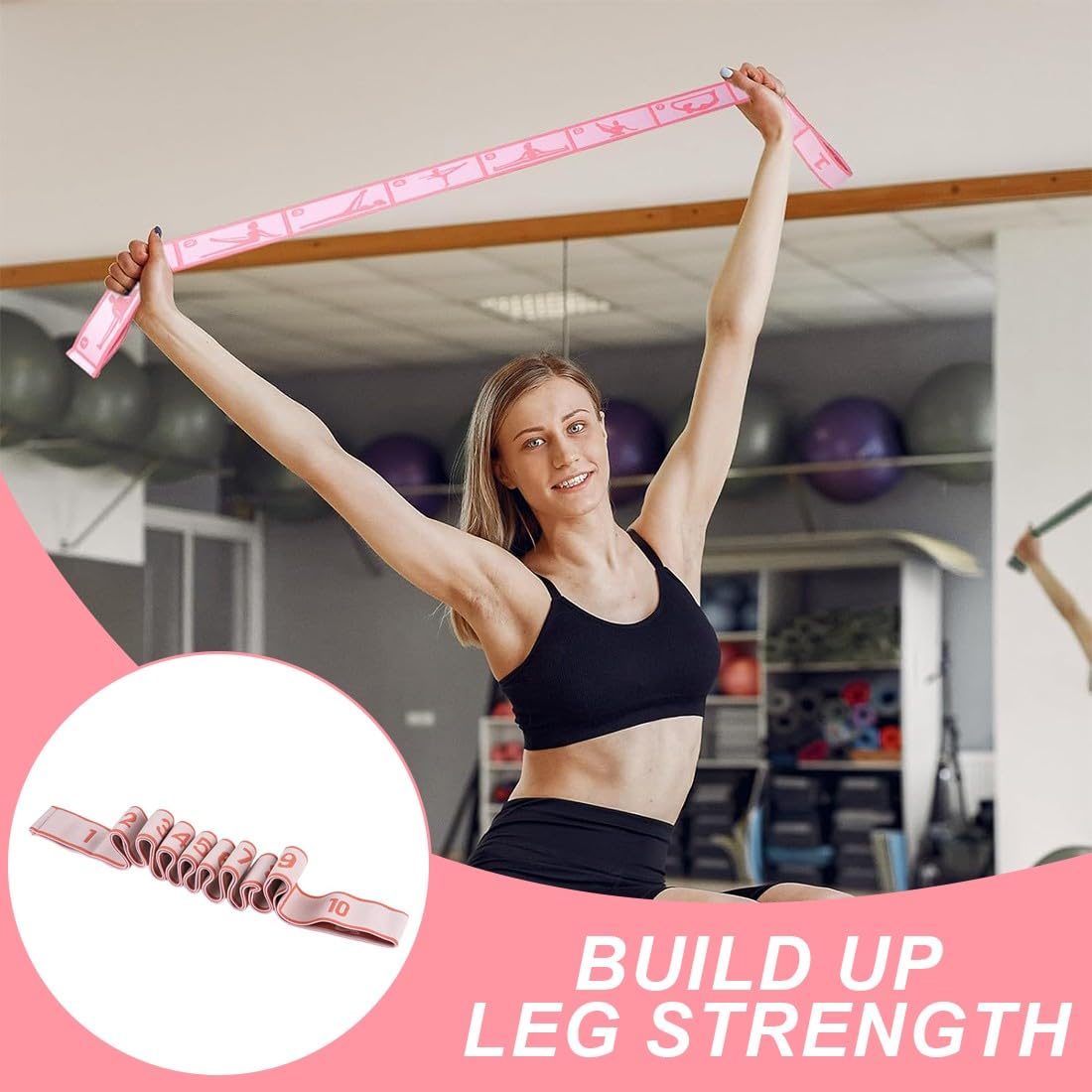 1 Pcs Elastico Fasce di Resistenza, Elastici Fitness Yoga Stretching Band con 10 Loops, Elastico Numerato Ginnastica Ritmica, Yoga Stretching Band,Fasce Elastiche Fitness per Yoga Pilates(Rosa)