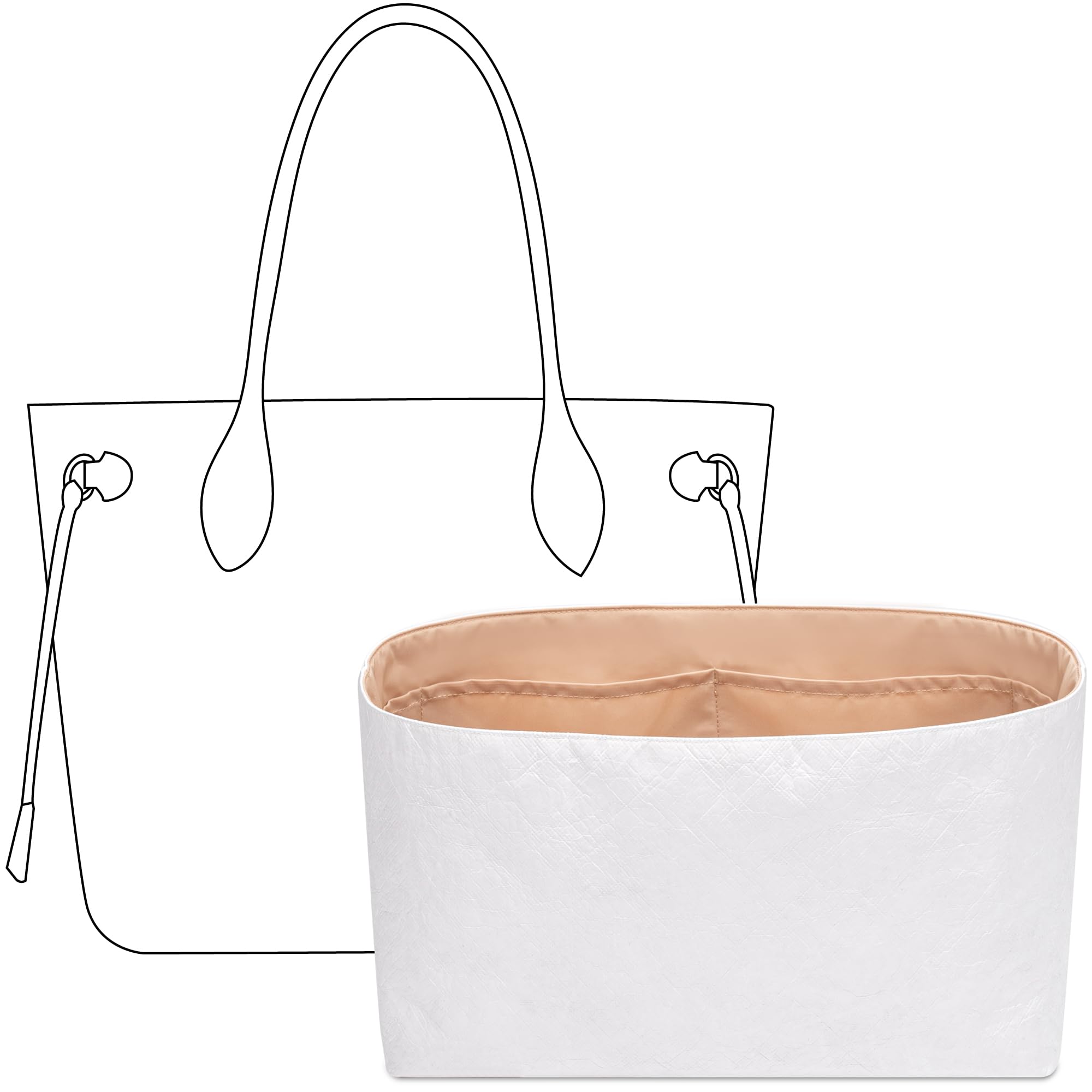 FANJI Project Tote Bag Organizer Insert for LV Neverfull S handbag, Custom Fit Inside Premium Vanile Lightweight WaterResistant Purse Insert with Cup Holder Accessories