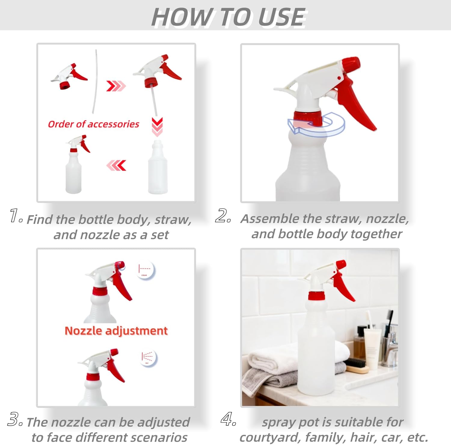 12 Pack 16oz Spray Bottles, Reusable Fine Mist Water Sprayer for Plants, Cleaning, High Output Ultrafine Misting Plastic Spray Bottles for Water, Salon, Garden, Kitchen and Bathroon
