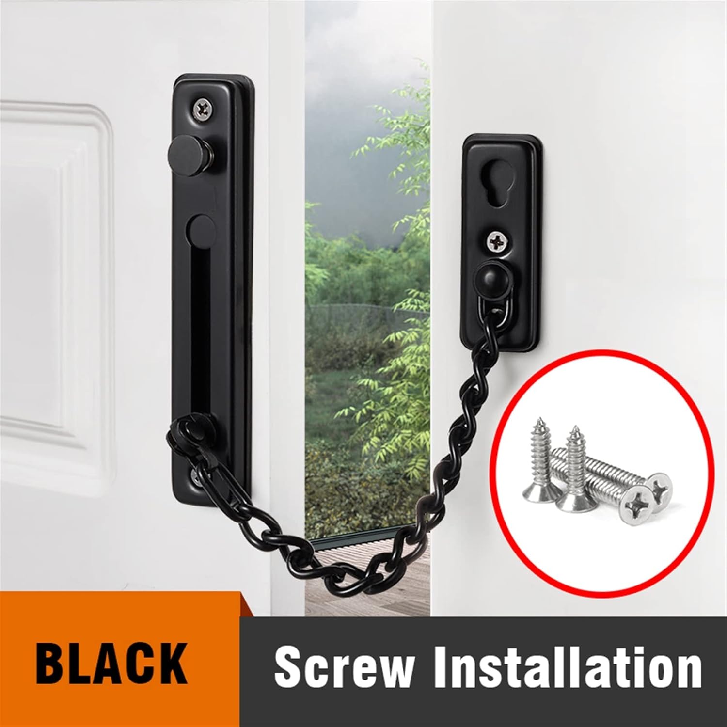 304 Stainless Steel Security Door Chain Lock Door Chain Door Latch Nail Free Glue Thicken Door Lock Hardware 1Pcs(Black)