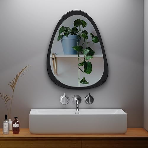 COOL2DAY Espejo irregular, espejo asimétrico de madera con marco de pared, espejo decorativo asimétrico abstracto, espejo de forma extraña para sala