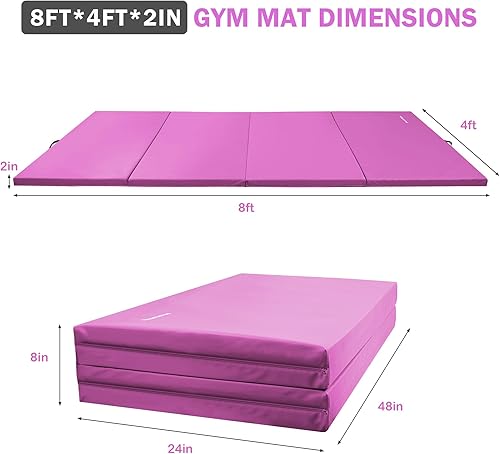 Miniatura 2 de Fitvids Folding Exercise Gymnastics Mat, 4'x8'x2" Gym Workout Mat with Carrying Handles 4-Fold High-Density Anti-Tear Portable Fitness Aerobics Mat
