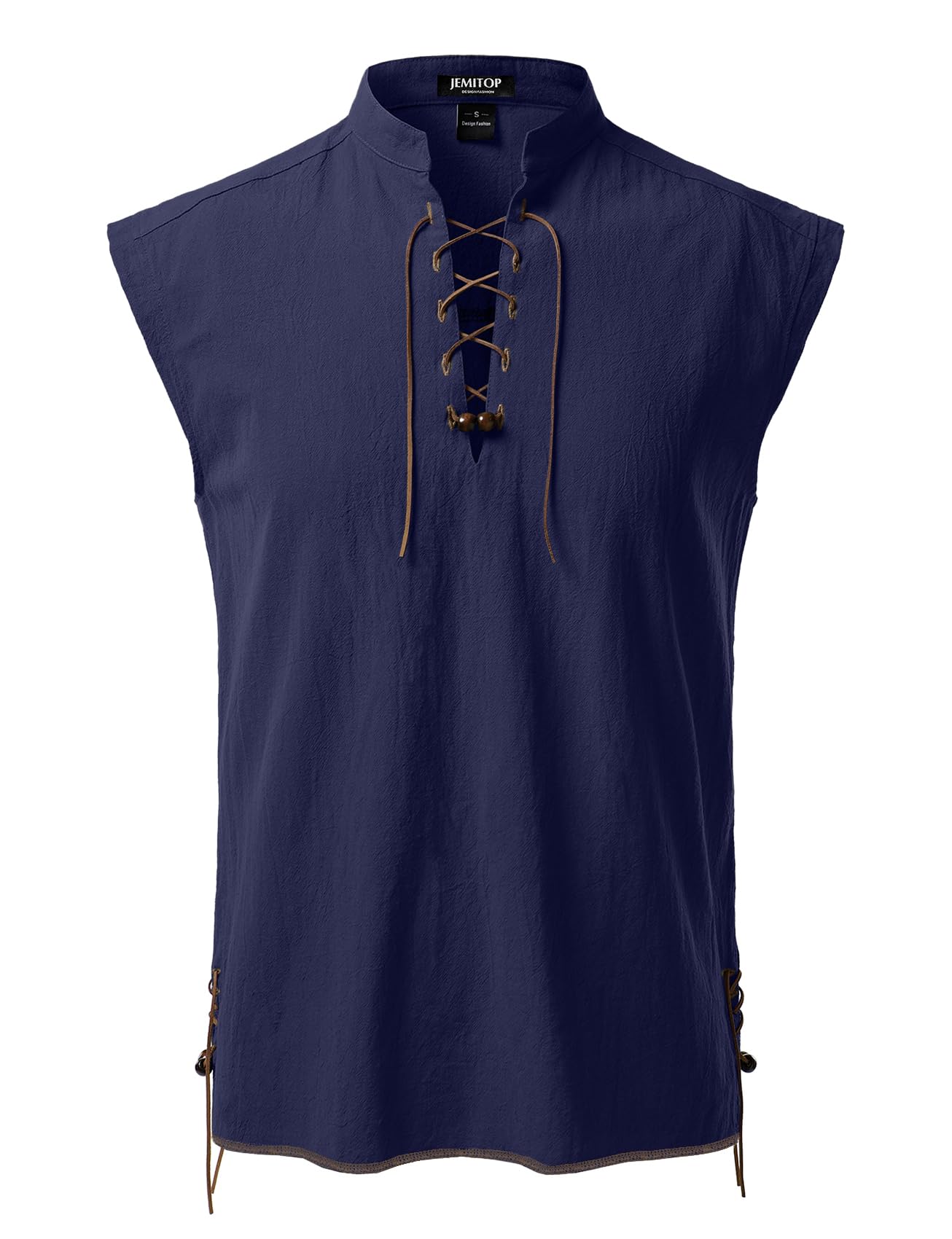 JEMITOP Men's Retro Renaissance Costume Lace Up Sleeveless Shirts for Pirate Medieval Viking Halloween Cosplay Retro Navy Blue XXXL