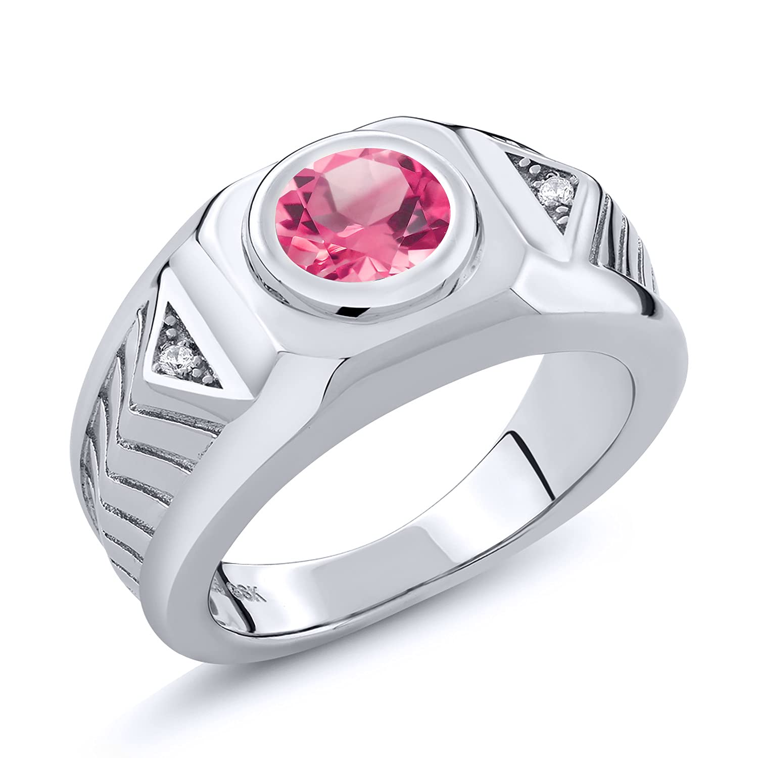 Gem Stone King 8MM Round Gemstone Birthstone Ring For Men | 925 Sterling Silver | Round 8MM | Available in Size 7-8-9-10-11-12-13 | Pink Mystic-Topaz | Size 13