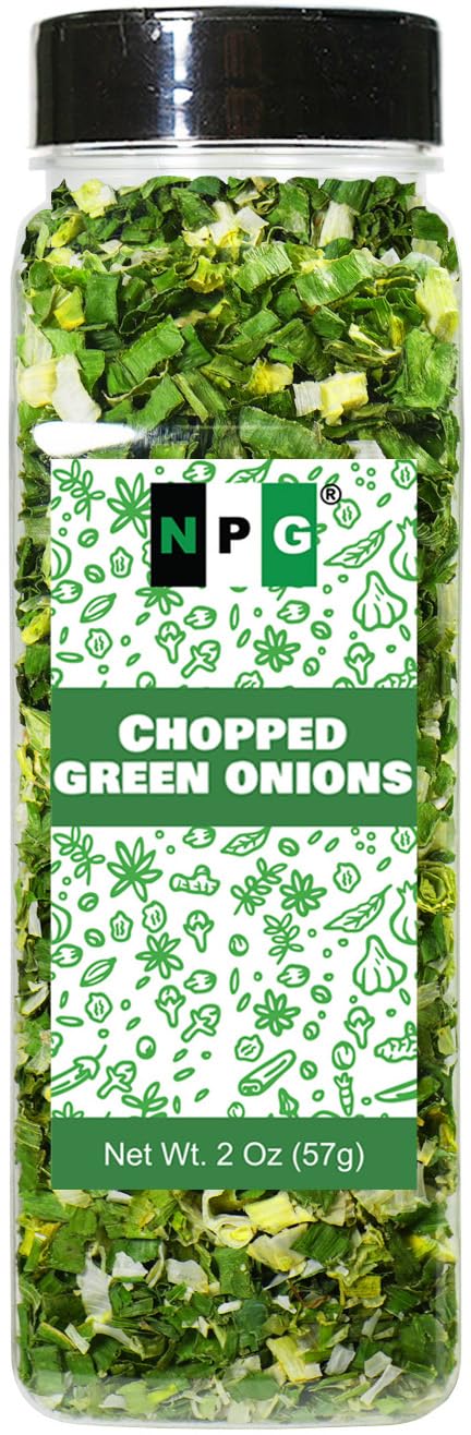 NPG Freeze Dried Chopped Green Onions 2 Oz, All Natural Non-GMO Gluten Free, Dried Scallions, Gourmet Spring Green Onions for Cooking, Salads, Garnish