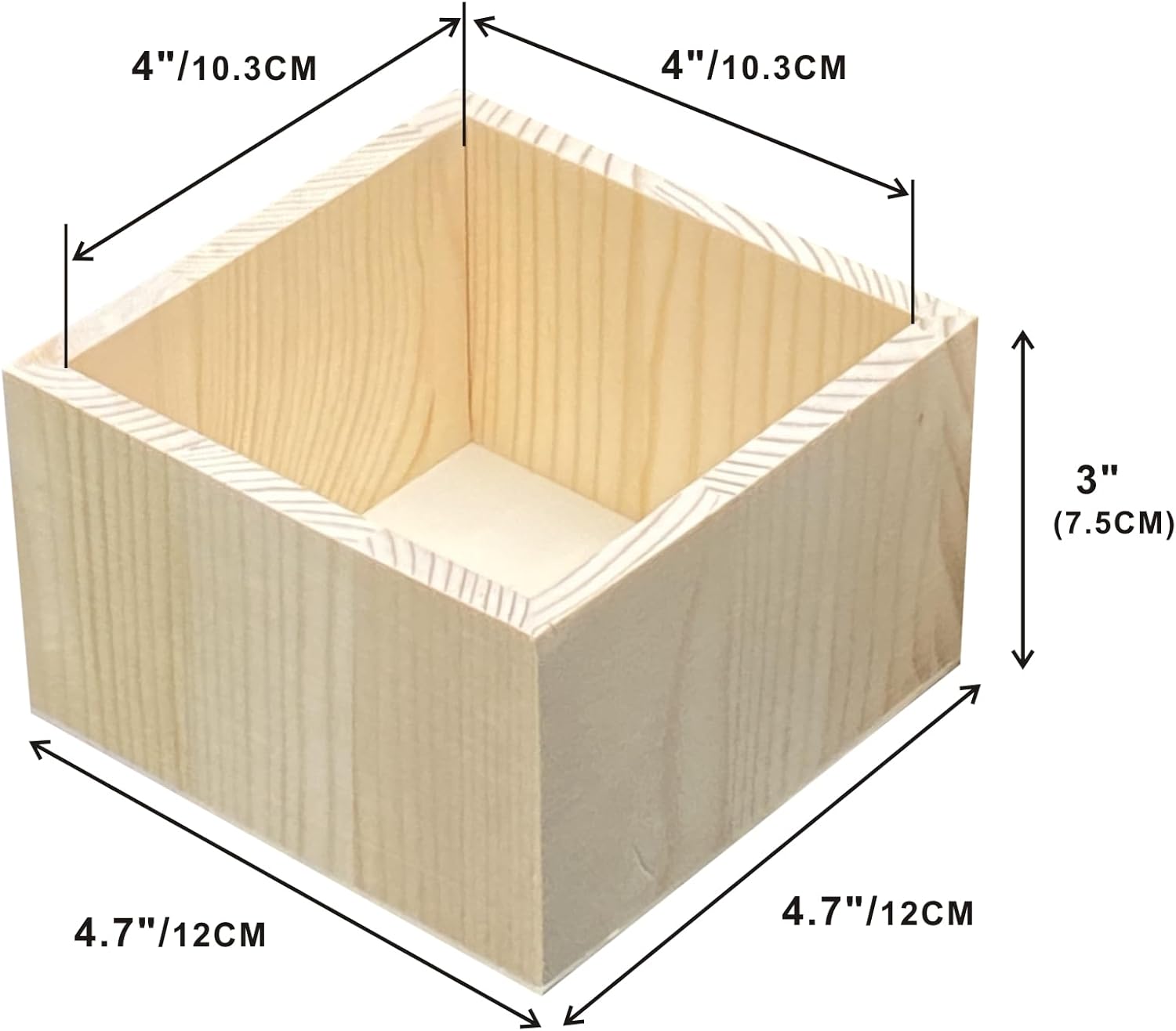 12 Pack 4.7 Inch Square Wood Box Unfinished Small Wooden Boxes for Crafts (Outer 4.7X 4.7X 3 in,Interior 4 x 4 x 2.9 in)