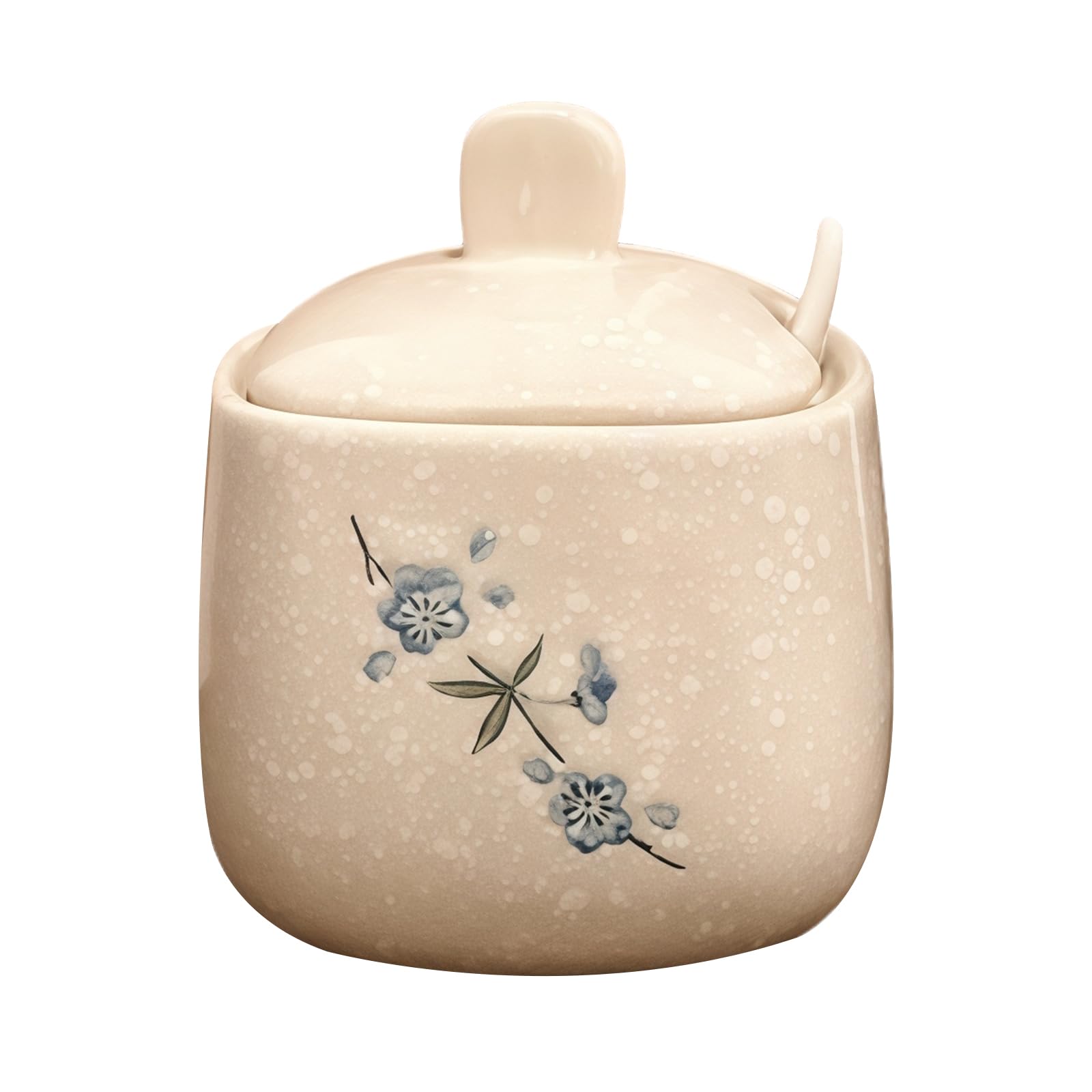 Jaamyears Blue Sugar Bowl With Lid And Spoon, 300Ml Ceramic Sugar Dish, Sugar Container