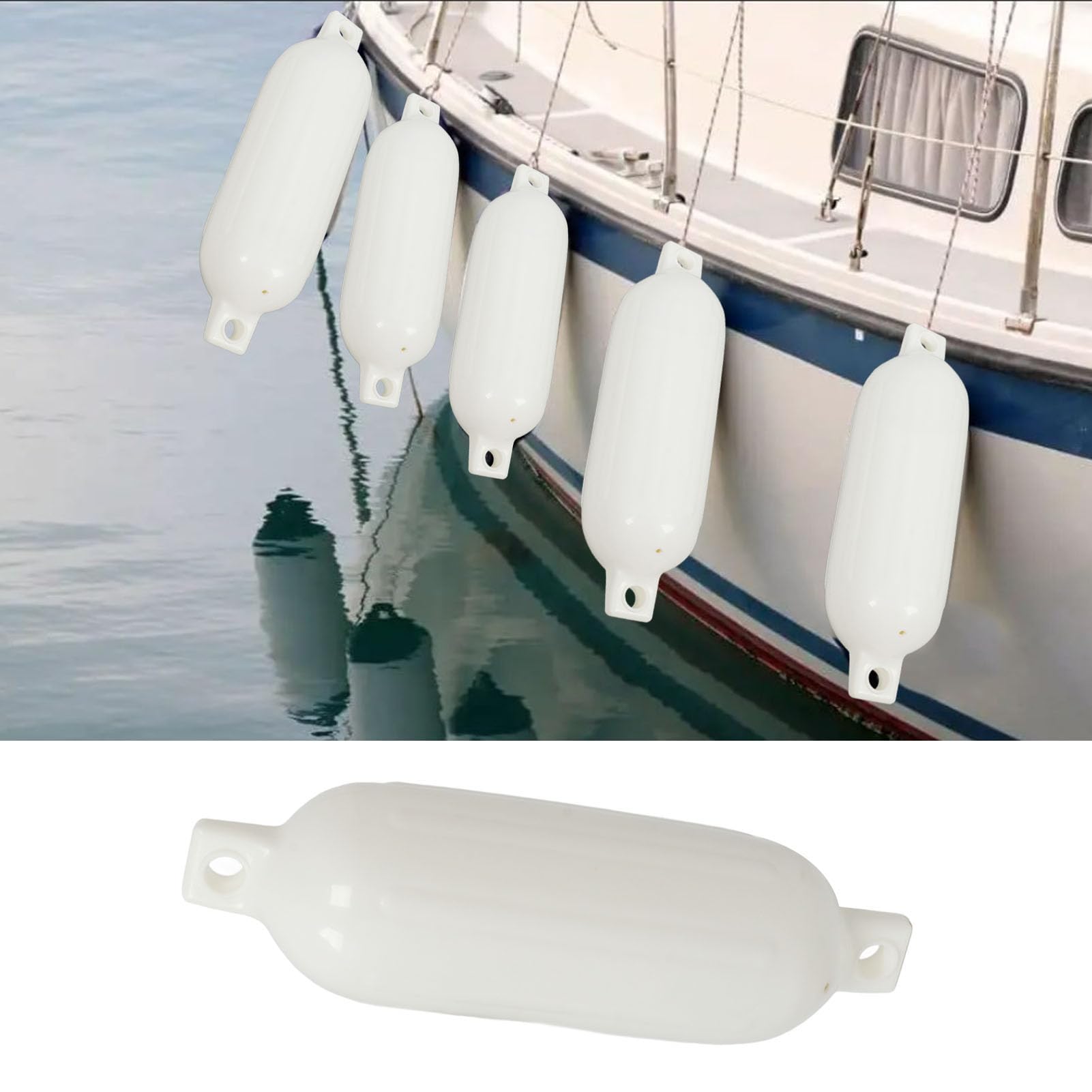 Lot de 4 Pare-Chocs de Bateau Gonflables Nervurés pour Yacht, Ponton, Bateaux de Pêche, Protection Marine, Ailes de Bateau avec Corde de 1,5 M, Aiguilles et Pompe, Ailes