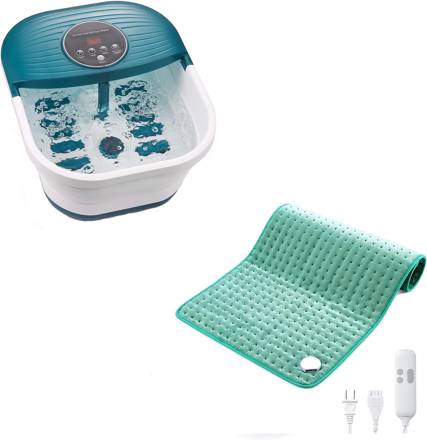 Collapsible Foot Spa Bath Massager with Heat, Bubble and Timer, 95-118℉ Adjustable Temperature & XXX-Large King Size Heating Pad 6 Heat Settings, 18" X 33" Fast Heating Pad with 2H Auto Shut Off