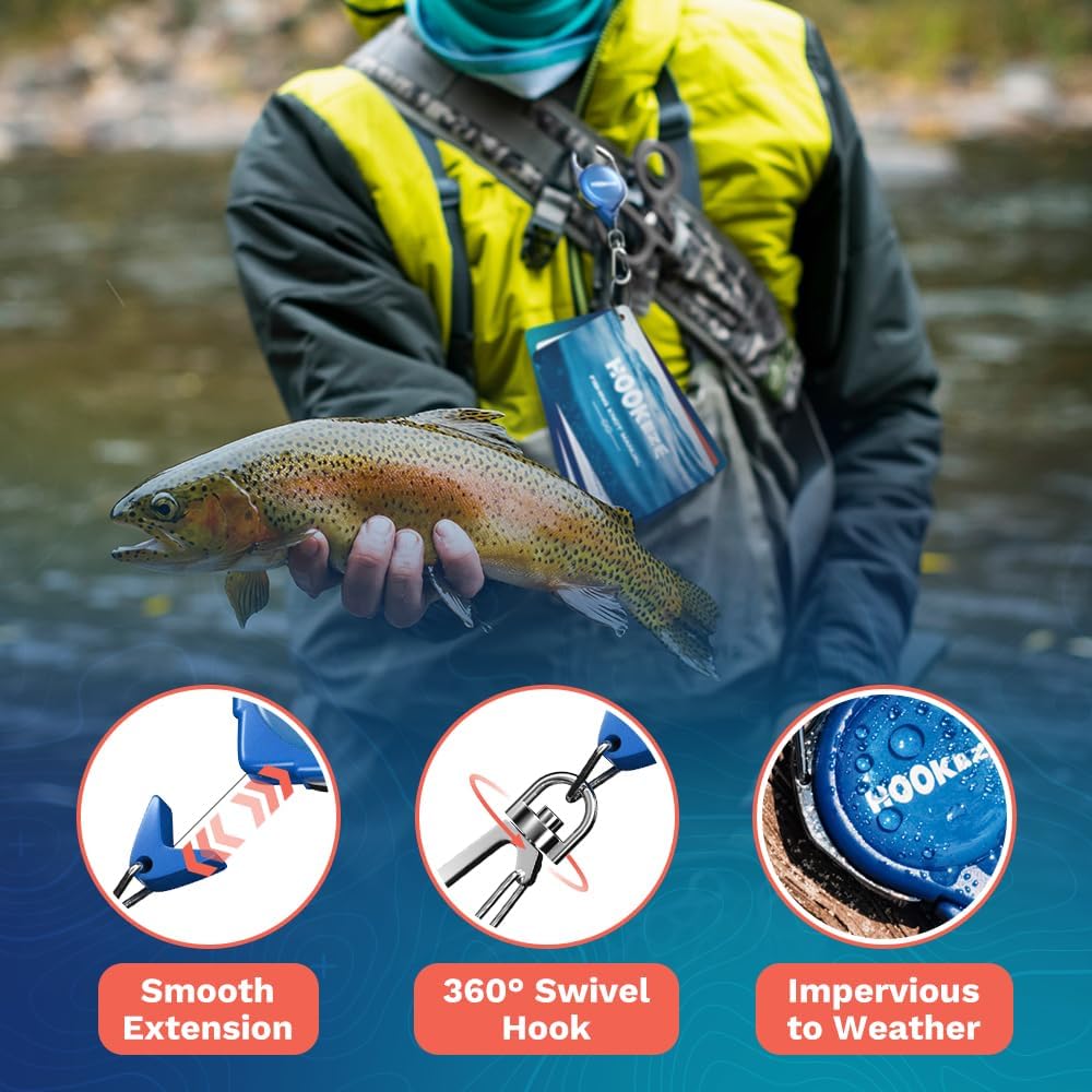 HOOK-EZE Fishing Knot Tying Cards with Zinger, Folding Fishing Pliers, 5-in-1 Saltwater Resistant Multitool with Tungsten Line Cutters