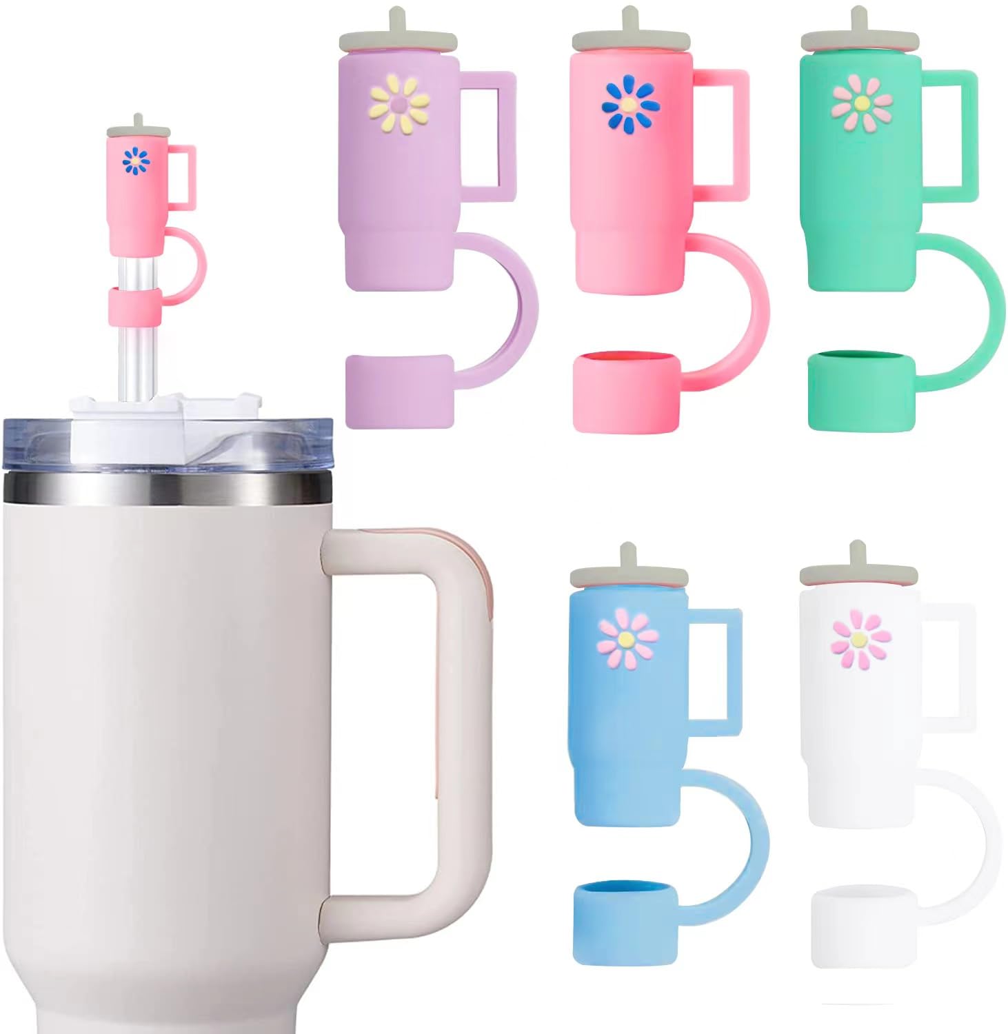 Set Di 3 Coperture Per Cannucce Silicone Per Tazza Stanley 30-40 Oz - Squalo, Delfino, Squalo Martello - Simpatici Tappi Per Bevande