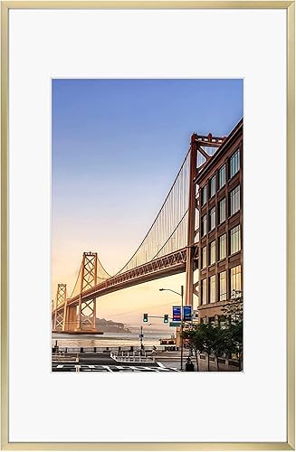 Vista 261 de Frametory - Marco de aluminio de 11 x 14 para fotos de 8 x 10 (en pulgadas), con paspartú marfil, de pared, con gancho de sierra, pestañas Bronce