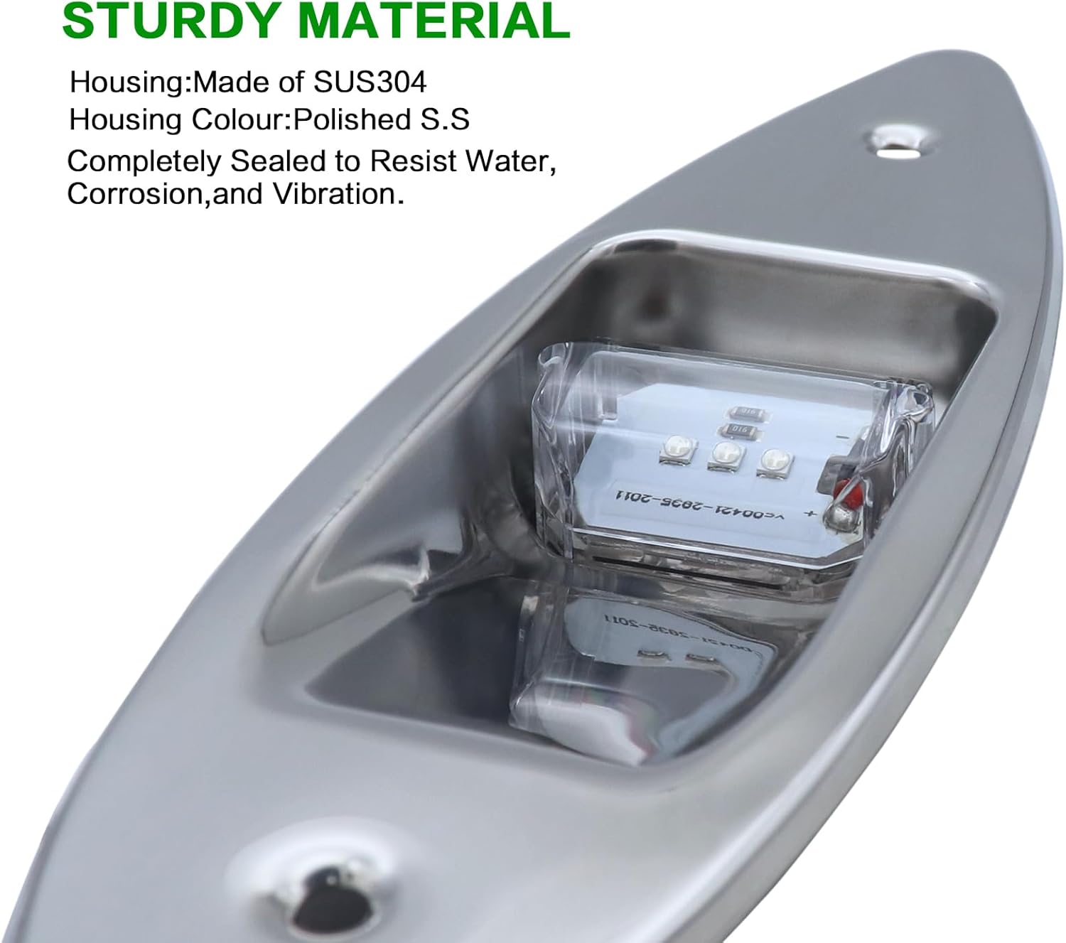 12V Boat LED Navigation Lights Teardrop Type Stainless Steel Bow Red & Green Side Light Sailing Signal Nav Lights for Marine Pontoon Skiff Sailboat Small Boat visibility 2NM
