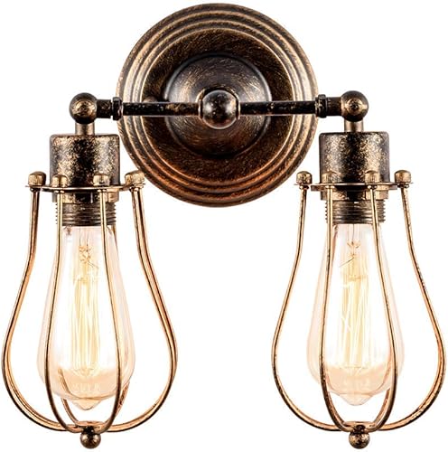 Luling Aplique industrial de pared antiguo loft, luces de pared antiguas, jaula de alambre, enchufe ajustable Edison vintage de metal retro
