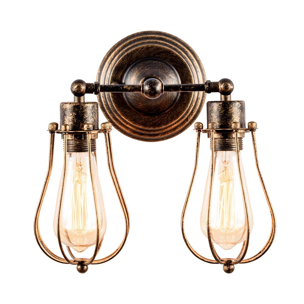 Industrial Wall Sconce Luling Loft Antique Wall Lights Wire Cage Adjustable Socket Edison Vintage Metal Retro Lamp Fixtures for Bedroom Gazebo (No