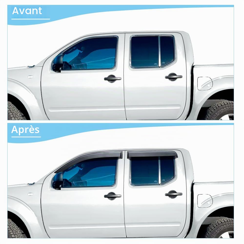Déflecteurs de Vent Compatible pour Nissan Navara D40 2006-2014 Double Cabin Noir fumé Déflecteurs d'air