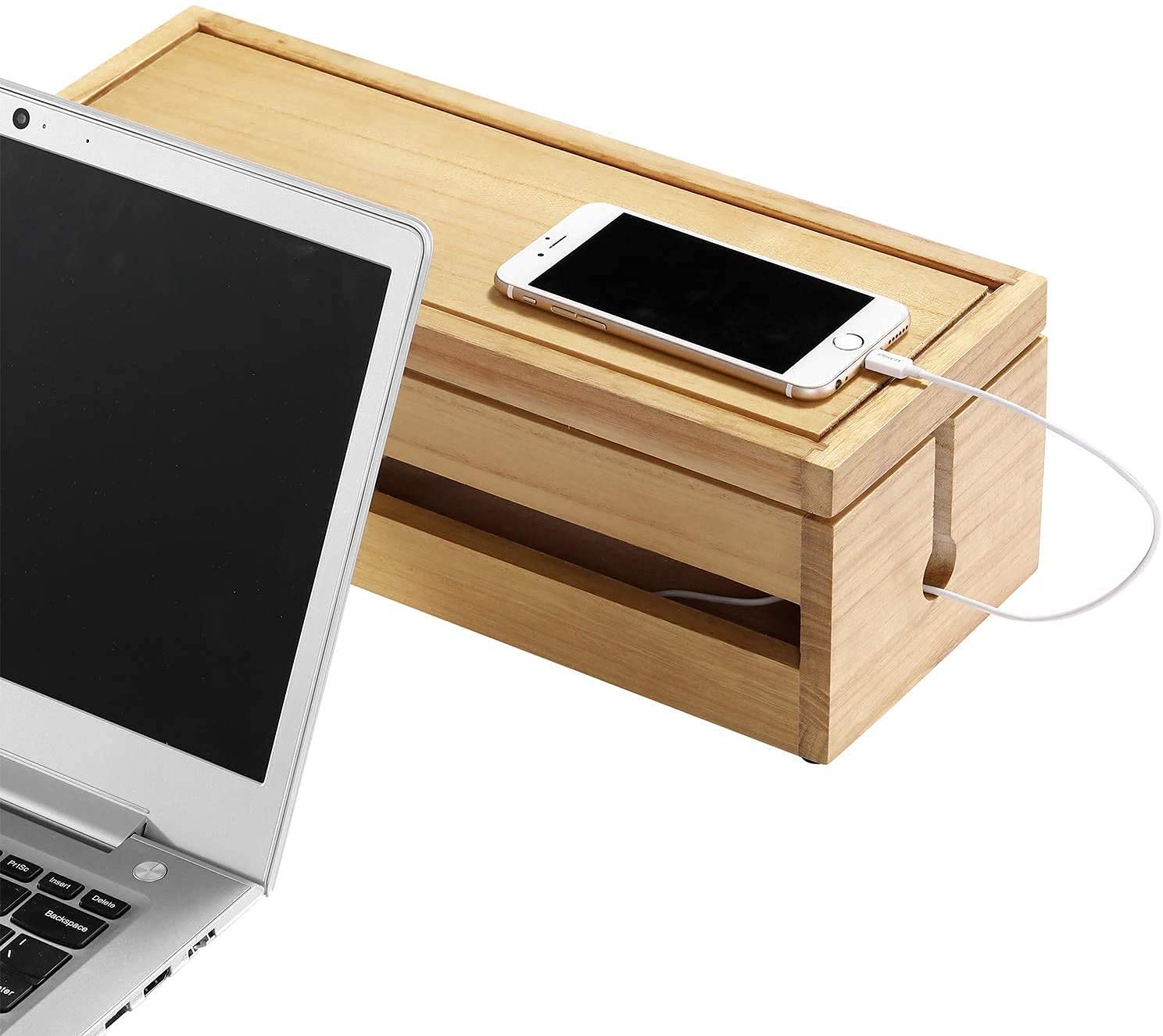 White Whale you think, we bring Cable Management Box Wooden Cord Organizer Box for Extension Cord Power Stripe Surge Protector Wire Management Concealer Organizer Cover Hider for Desktop Home Office 3