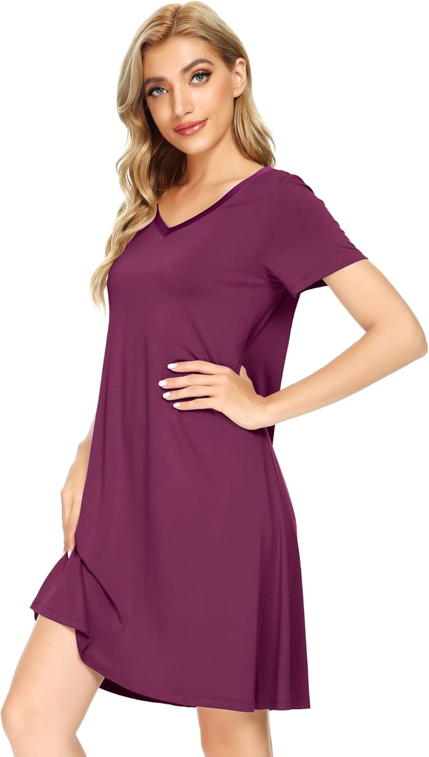 WiWi Super Soft Nightgowns for Women Cool Short Sleeve Night Shirt Bamboo Viscose Plus Size Sleepwear S-4X - Image 4