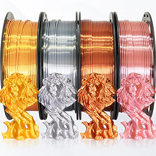 Image of 1.75mm Silk PLA Filament 4 Spools 1kg, Gold /Silver /Copper /Rose Gold | Shiny metallic finish. Each spool 250g. Widely fit for 3D printers and pens. Premium silk PLA filament for smooth printing